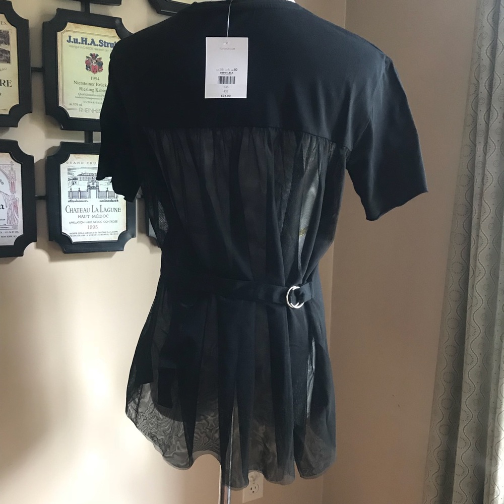 TOPSHOP Black Tulle Back Tee Size 6 - Picture 2 of 4